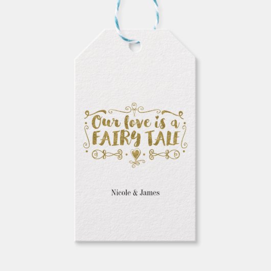 Gold UNSERE LIEBE IST EIN FAIRE TALE Custom Weddin Geschenkanhänger (Vorderseite)