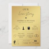 Gold Unsere Liebe Story Infographic Foto Hochzeit Einladung (Vorderseite)