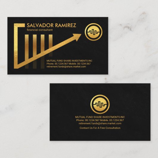 Gold Upload Trend Share Graph Black Grunge Visitenkarte (Vorne/Hinten)