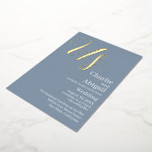 Gold US Moderne Hochzeit auf Dusty Blue Folieneinladung (Gedreht)
