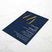 Gold US Moderne Hochzeit auf Navy Blue Folieneinladung (Gedreht)