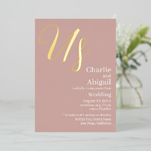 Gold US Moderne Hochzeit auf trostlosen rosa Rosa  Folieneinladung