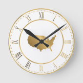 Gold USA Map with Roman Numerals Runde Wanduhr (Vorderseite)
