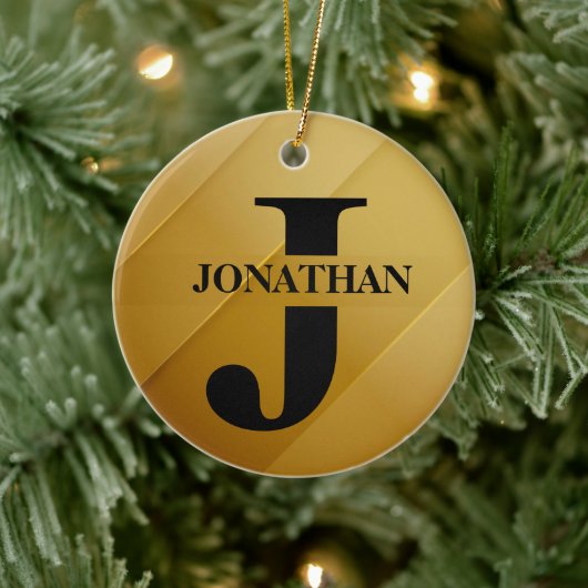 Gold-Vater-Initial-Name-Würdigungsdesign Keramik Ornament (Baum)