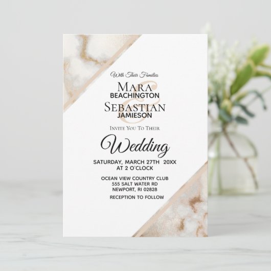 *~* Gold Vein Marmor Artistic AR2 Hochzeit Einladung (Stehend Vorderseite)