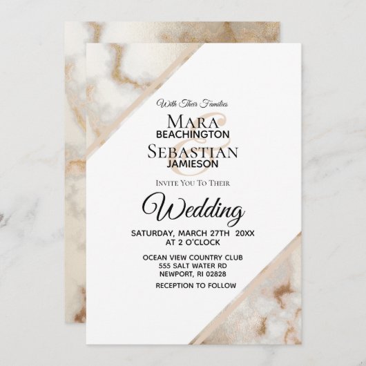 *~* Gold Vein Marmor Artistic AR2 Hochzeit Einladung (Vorne/Hinten)