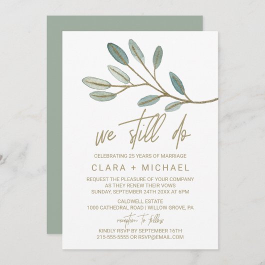 Gold Veined Eucalyptus Vow Renewal Einladung (Vorne/Hinten)