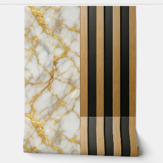 Gold Veined Marble Wood Slats Tapete