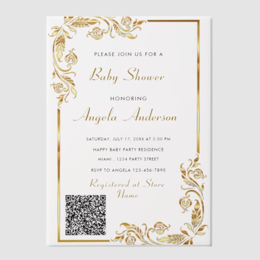 Gold Vellum Baby Shower Einladung mit QR Code (Vorderseite)