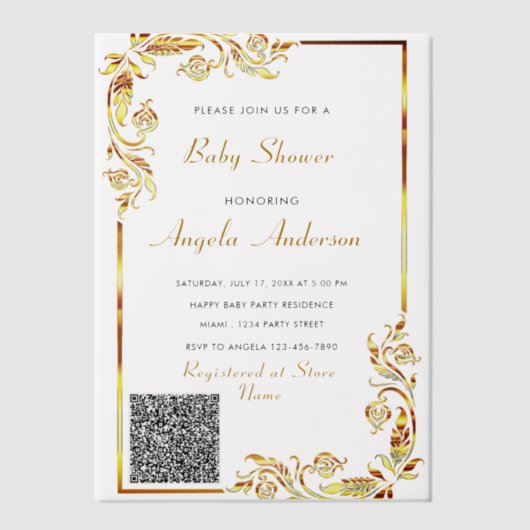 Gold Vellum QR Code Baby Shower Einladung Beispiel (Vorderseite)