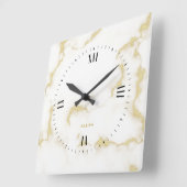 Gold Venen aus weißem Marmor Quadratische Wanduhr (Winkel)
