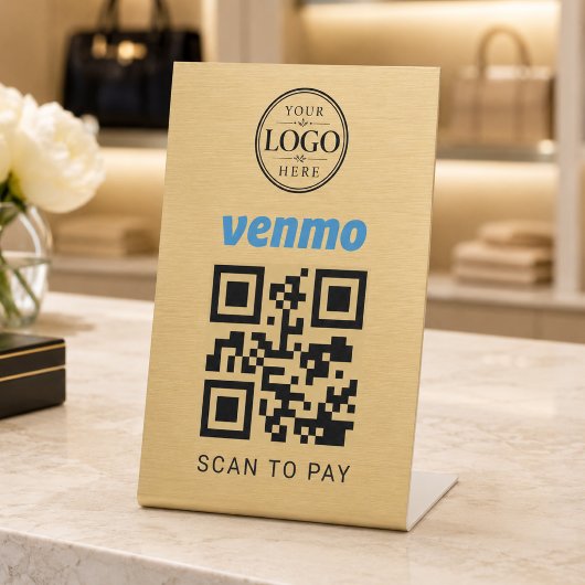 Gold Venmo Scan to Pay Tischdisplay Sockelschild
