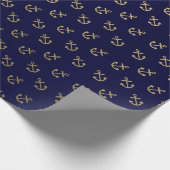 Gold verankert Marine-Blau-Hintergrund-Muster Geschenkpapier (Ecke)