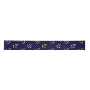Gold verankert Marine-Blau-Hintergrund-Muster Satinband