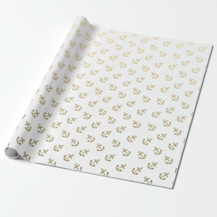 Gold verankert weißes Hintergrund-Muster Geschenkpapier
