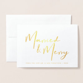 Gold Verheiratet & Frohe Weihnachten Vielen Dank f Folienkarte