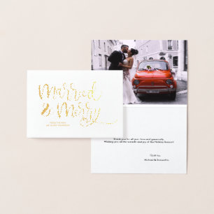 Gold Verheiratet & Frohe Weihnachten Vielen Dank f Folienkarte