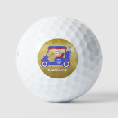 Gold & Very Blue Golf Cards Name für Monogramm Golfball (Vorderseite)