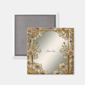 Gold Verziert Floral Magnet (Vorderseite/Rückseite)