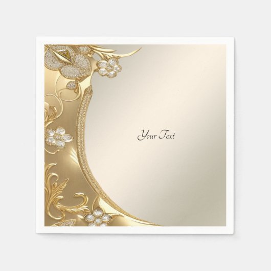 Gold Verziert Floral Napkins Serviette (Vorderseite)