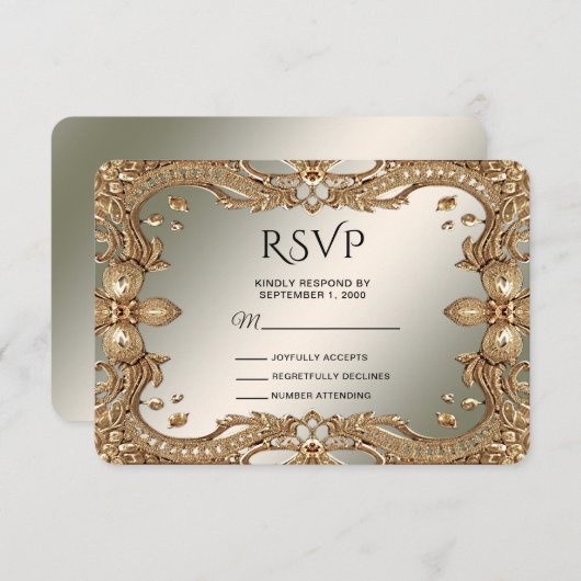Gold Verziert Frame RSVP Card (Vorne/Hinten)