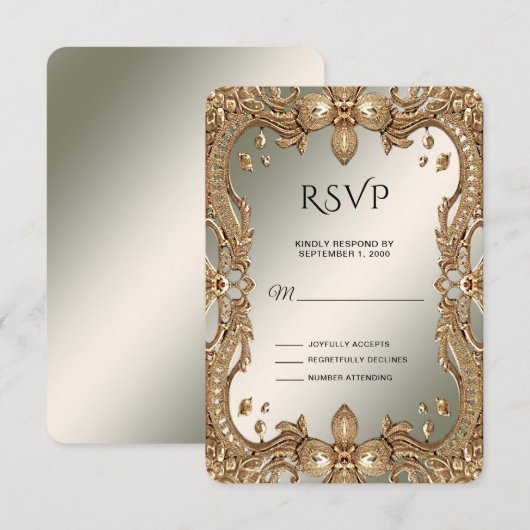Gold Verziert Frame RSVP Card Karte (Vorne/Hinten)