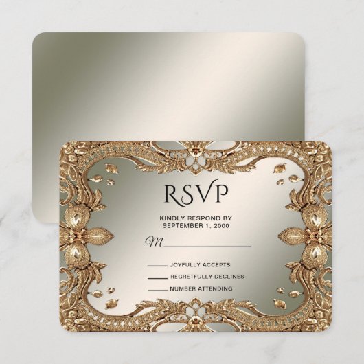 Gold Verziert Frame RSVP Card Karte (Vorne/Hinten)