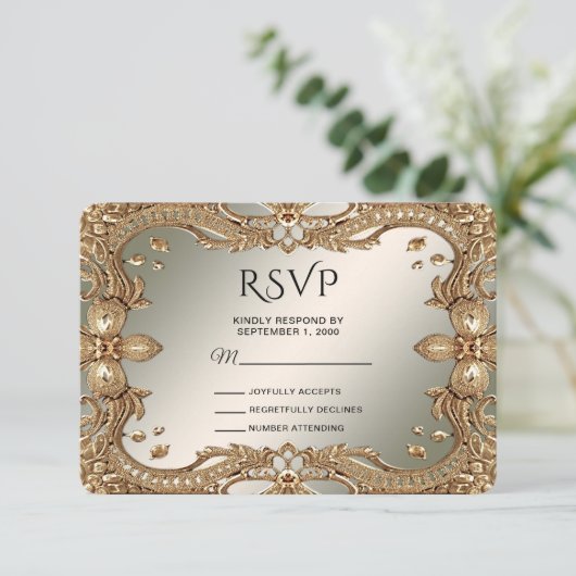 Gold Verziert Frame RSVP Card Karte (Stehend Vorderseite)