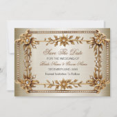 Gold Verziert Rectangle Dimond Blume Shiny Save The Date (Vorderseite)