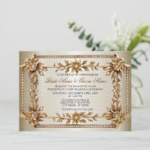 Gold Verziert Rectangle Dimond Blume Shiny Wedding Einladung (Stehend Vorderseite)