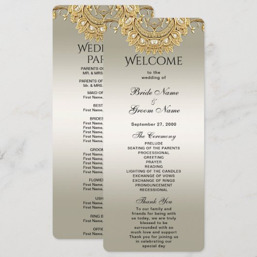 Gold Verziert Wedding Program Programm (Vorne/Hinten)