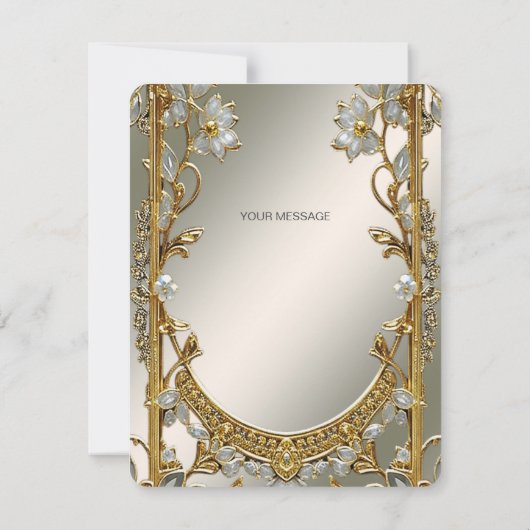 Gold Verziert White Floral Dankeschön Karte (Rückseite)