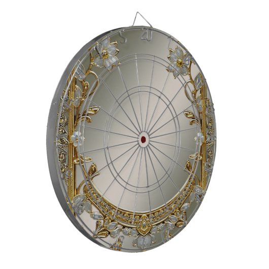 Gold Verziert White Floral Dartboard Dartscheibe (Vorderseite Links)