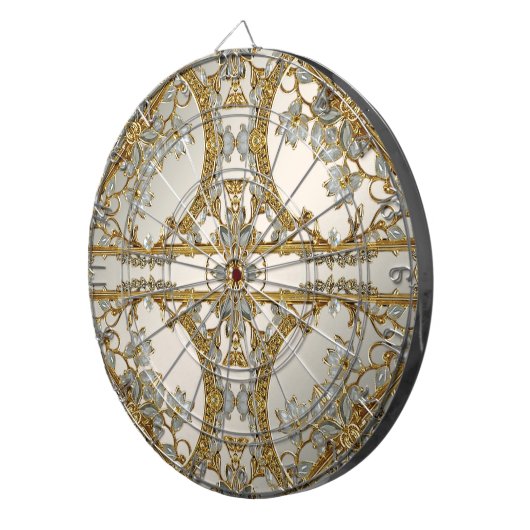 Gold Verziert White Floral Dartboard Dartscheibe (Vorderseite rechts)