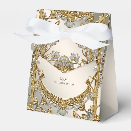 Gold Verziert White Floral Fee Box Geschenkschachtel (Vorderseite)