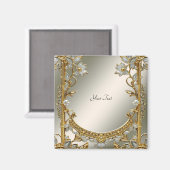 Gold Verziert White Floral Magnet (Vorderseite/Rückseite)