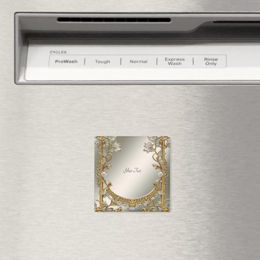Gold Verziert White Floral Magnet (In Situ (Geschirrspüler))