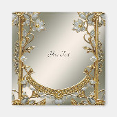 Gold Verziert White Floral Magnet (Vorne)