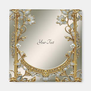 Gold Verziert White Floral Magnet