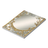 Gold Verziert White Floral Notepad Notizblock (Rotiert)