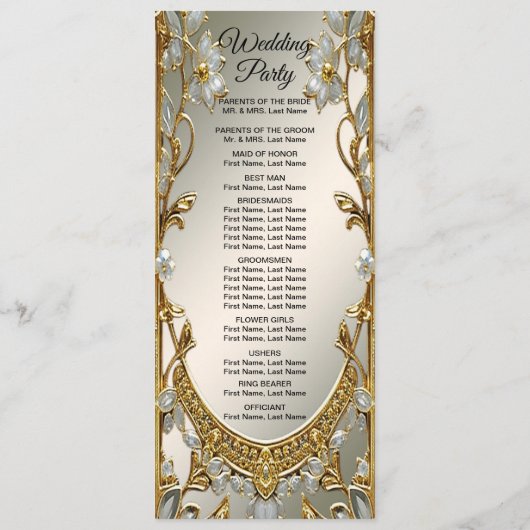 Gold Verziert White Floral Wedding Program Programm (Rückseite)