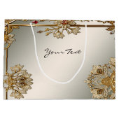 Gold Verzierte Blumenbehängetasche Große Geschenktüte (Rückseite)