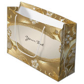 Gold Verzierte Blumenbeutel Große Geschenktüte (Vorderseite Schrägansicht)