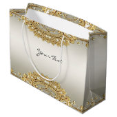 Gold Verzierte Blumenbeutel Große Geschenktüte (Rückseite Schrägansicht)