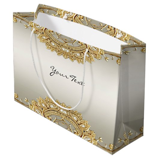 Gold Verzierte Blumenbeutel Große Geschenktüte (Rückseite Schrägansicht)