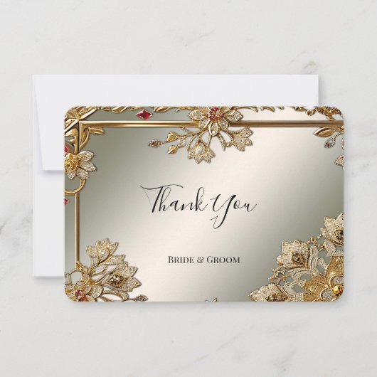Gold Verzierte Blumenrahmen Dankeschön Card Dankeskarte (Vorderseite)