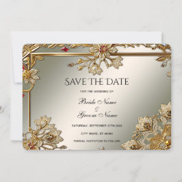 Gold Verzierte Blumenrahmen-Save the Date-Karte Save The Date