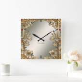 Gold Verzierte Blumenwall-Uhr Quadratische Wanduhr (Zuhause)