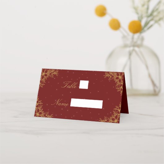 Gold Verzierte Blumenzettel Platzkarte (Vorderseite)
