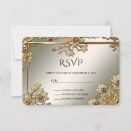 Gold Verzierte Blütenrahmen-RSVP-Karte RSVP Karte